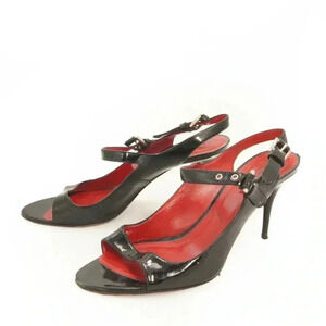 Cesare Paciotti Black Patent Leather Open Toe Kitten Heels